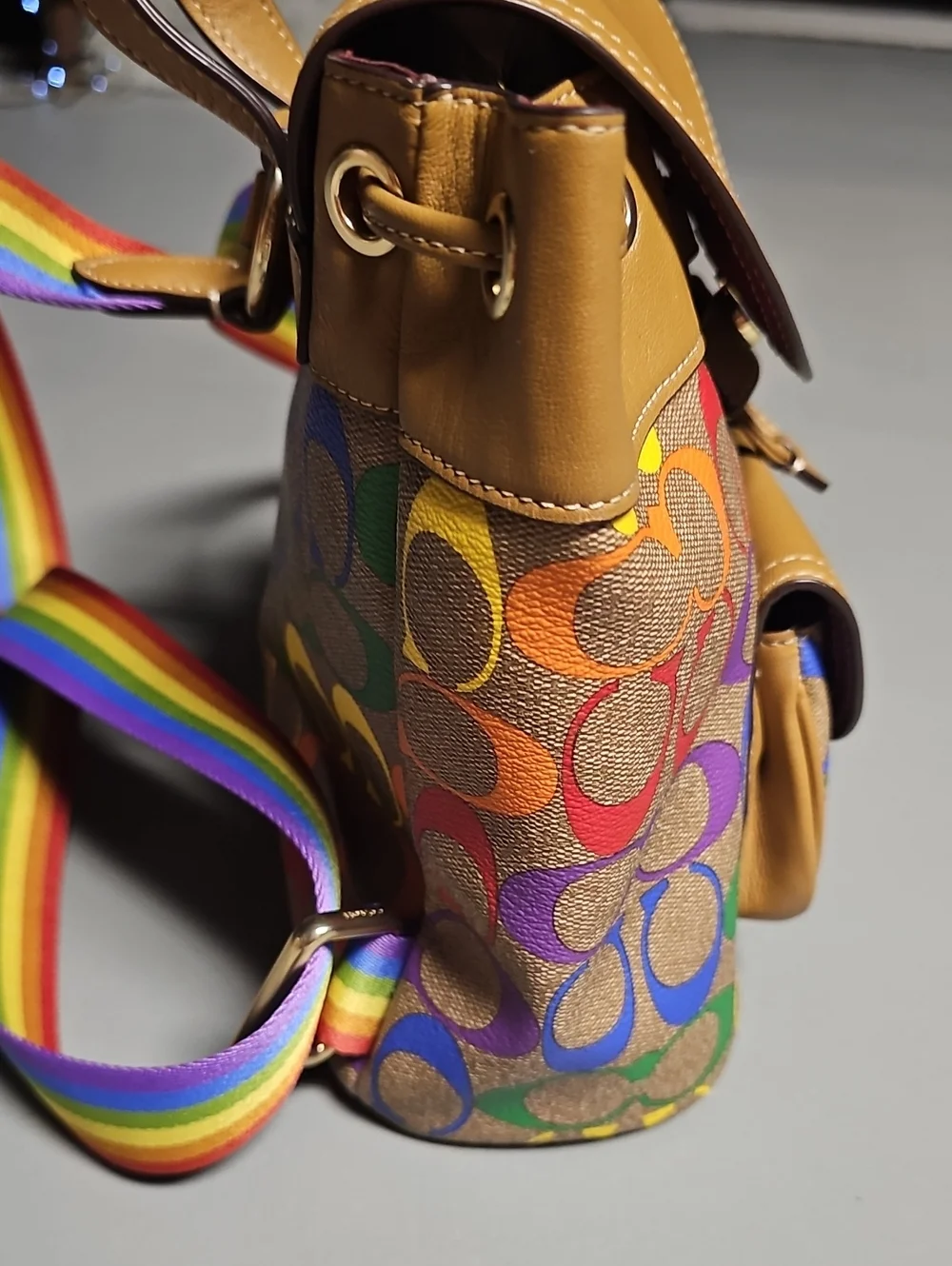 Coach C4097 Pennie Backpack 22 In Rainbow Signature Canvas Saddle / Multicolor